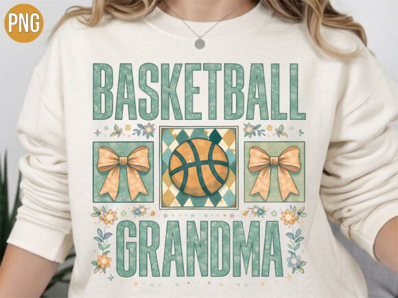 Basketball Grandma Retro Sports Bow PNG