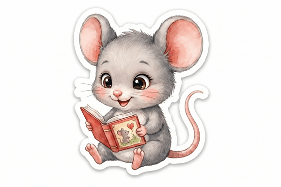 Cute Mouse Reading Book Sticker PNG: A Versatile Creative Asset for Modern Makers