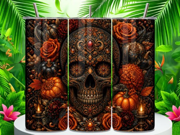 Floral Sugar Skull Pumpkin Tumbler Wrap: A Versatile Digital Design for Modern Crafters and Small Businesses