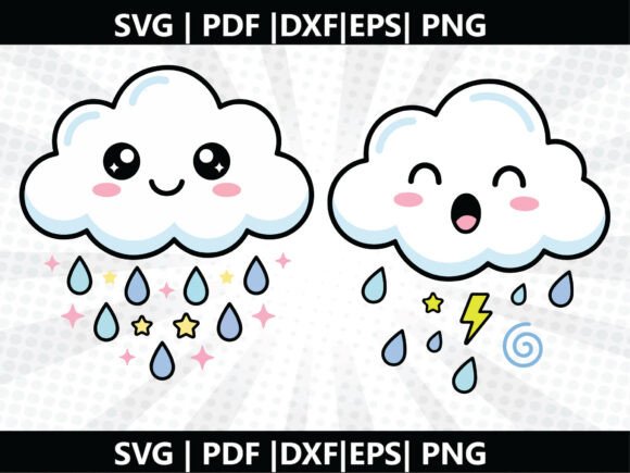Kawaii Cloud Rain SVG Cricut Cut File