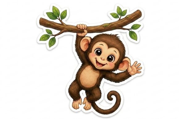Monkey Hanging from Branch Waving Stick