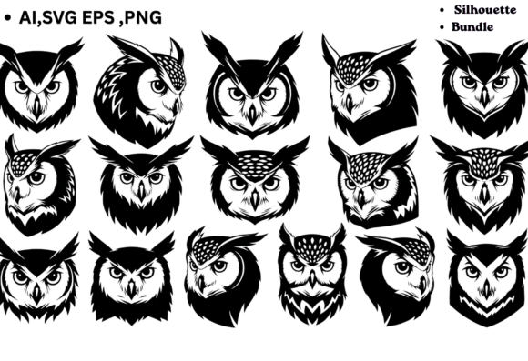 Owl Head Vector Bundle AI SVG EPS PNG