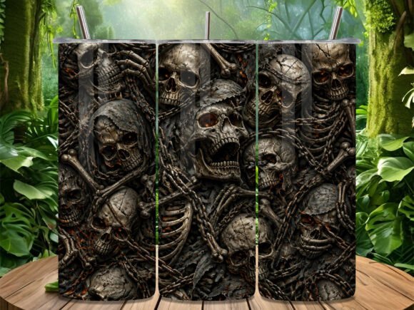 Pile of Skulls Metal Chain Tumbler Wrap: Bold, High-Resolution Customization for Stylish Drinkware