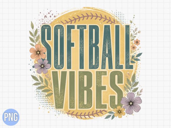 Retro Softball Vibes Flowers PNG T-SHIRT