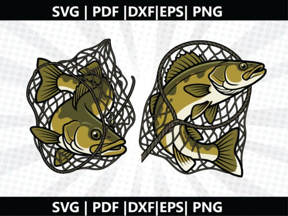 Walleye Fish in Net SVG Cricut Cut File