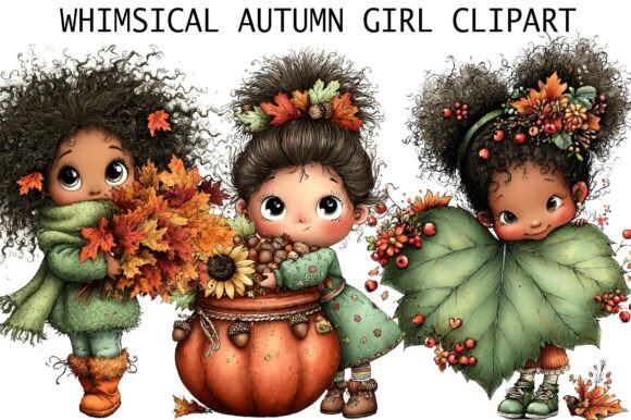 Whimsical Autumn Girl Clipart